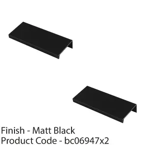 2 PACK - Square Edge Finger Pull Handle - Matt Black 100mm - Slim Cupboard Drawer