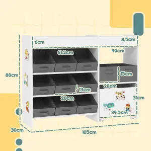 AIYAPLAY Kids Toy Storage Unit with 11 Fabric Bins, 3 Stickers, White