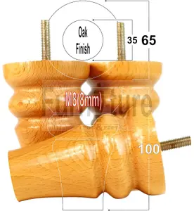 4 Turned Solid Wood Furniture Legs Replacement Settee Feet 100mm High Sofa Chair Bed M8 Oak SOF3211