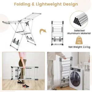 Costway 2-Layer Foldable Clothes Drying Rack Adjustable Clothes Hanger W/Shoe Holder