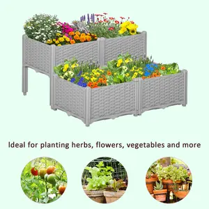 Outsunny 4-pieces Elevated Flower Bed Vegetable Herb Planter Plastic, Grey