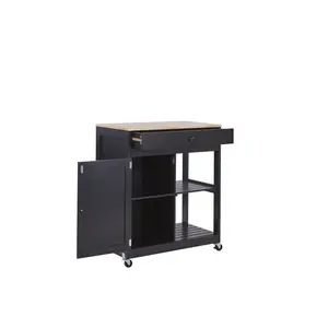 Ambon Solid Wood Top Kitchen Trolley Black