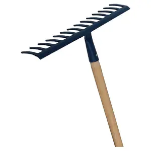 Steel Garden Rake for Hay, Leaves, Lawn, 44 cm / 17 in with 16 Tins, Ideal Gardening Tool (With Handle)