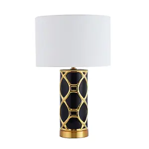 Stylish Dark Navy Midnight Blue Gloss and Polished Gold Ceramic Table Light Base