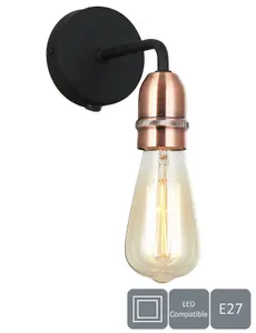 Harper Living Down Wall Light with On and Off Switch, Black with Copper Finish