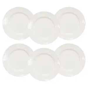 simpa 6PC Porcelain White Wave Dinner Plate Set.