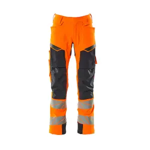 Mascot Accelerate Safe Trousers with Kneepad Pockets - Hi-Vis Orange/Dark Navy   (32.5) (Leg Length - Short)