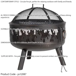 Premium Round Fire Pit Wood Burner and BBQ Grill for Outdoor Gatherings