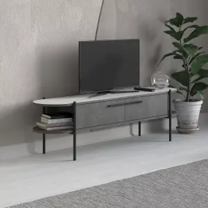 Decortie Otis Modern TV Unit Multimedia Centre Retro Grey White Metal Leg Storage Cabinet 160cm