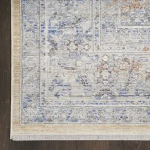 Grey Gold Floral Bordered Traditional Rug For Dining Room Bedroom & Living Room-160cm X 229cm