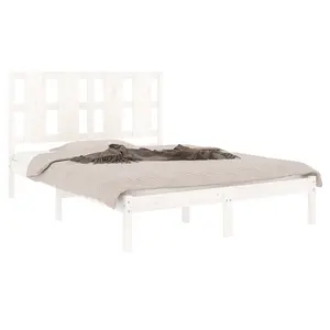 Berkfield Bed Frame White Solid Wood Pine 140x190 cm