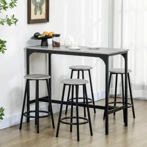 HOMCOM 5 Piece Bar Table and Stools Set with Metal Frame Grey