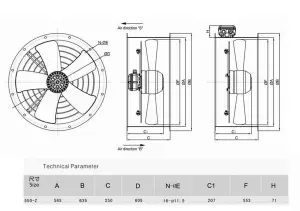 AirTech-UK Commercial Axial Extractor Sucker Canopy Cased Fan -550mm