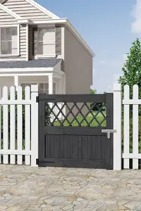 Grey Coated Garden Gate, Rhombus Design with Secure Latch 120cm x 150cm