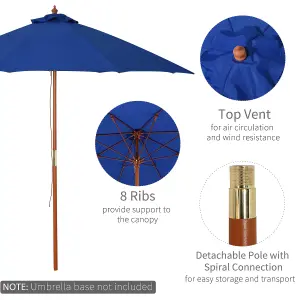 Outsunny 2.5m Wooden Garden Parasol Outdoor Umbrella Canopy Vent Blue