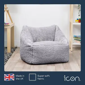 icon Kids Teddy Bear Armchair Bean Bag Grey Childrens Bean Bags