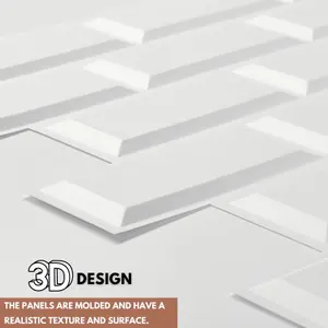 3D Wall Panels with Adhesive Included - Pack of 6 Sheets -Covering 29.76 sqft/2.76 sqm - Subway Tile Pattern in Matte White