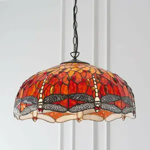 Tiffany Glass Hanging Ceiling Pendant Light Orange Dragonfly 3 Lamp Shade i00113