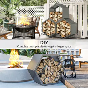 Outsunny Steel Firewood Log Rack Fireplace Log Holder for Indoor Outdoor, Grey