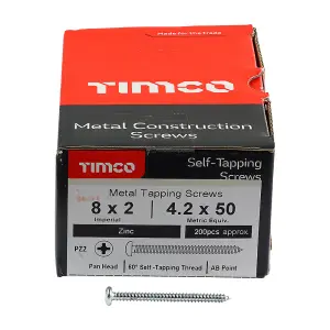 Timco - Self-Tapping Screws - PZ - Pan - Zinc (Size 8 x 2 - 200 Pieces)