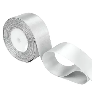 25mm White Double Sided Satin Polyester Ribbon Roll, 25 metres