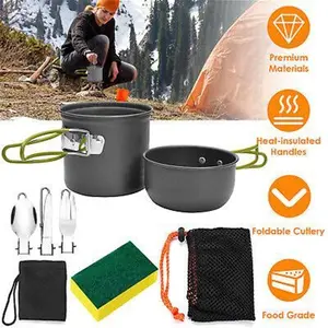 8PCS Portable Camping Cookware Backpacking Hiking Cooking Equipment Set Outdoor