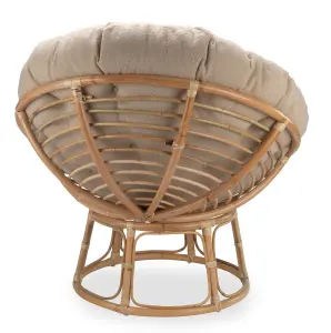 Desser Indoor Natural Rattan Papasan Chair with Cushion - Adjustable Natural Cane Wicker Seat with UK Made Cushion in Latte