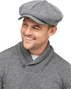 Undercover Mens Baker Boy Wool Blend Flat Cap With Thinsulate Lining Herringbone Grey GL606