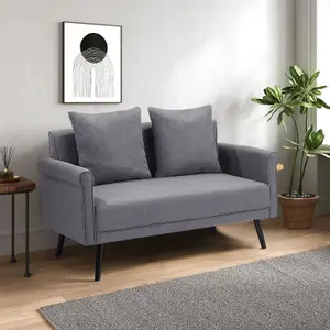 Grey 2 Seat Contemporary Sofa with Rolled Arms for Living Room