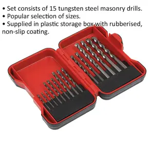 15-Piece Tungsten Steel Masonry Drill Bit Set in Assorted Sizes