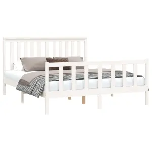 Berkfield Bed Frame with Headboard White 150x200 cm Solid Wood Pine King Size