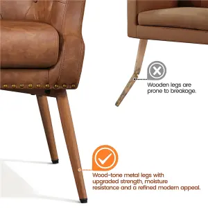 Yaheetech Retro Brown Button Tufted Faux Leather Armchair with Metal Legs