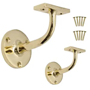 AFIT Handrail Bracket Polished Brass Pack 2 Banister Brackets Stair Banister Wall Handrail 63mm