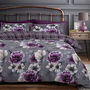 Rasheema Duvet Set Grey/Purple / Floral Patchwork Maya / Single - 1 Standard Pillowcase