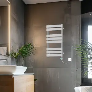 Rinse Bathrooms Smart WiFi Thermostatic Electric Bathroom Flat Panel Heated Towel Rail Radiator with Timer 800x450mm - Chrome