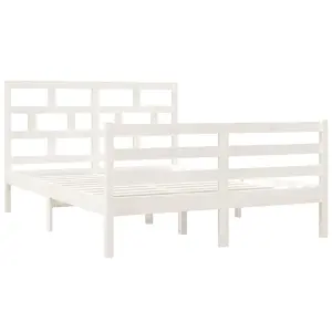 Berkfield Bed Frame White Solid Wood 140x200 cm 4FT6 Double