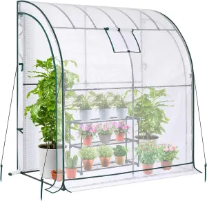 Walk-In Lean-to Wall Greenhouse - Heavy Duty Garden Plant Grow House with 2 Zippered Roll-Up Doors