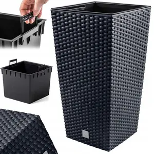 Tall Planter Plant Flower Pot Outdoor Garden Weatherproof with Insert Rattan Anthracite 61cm