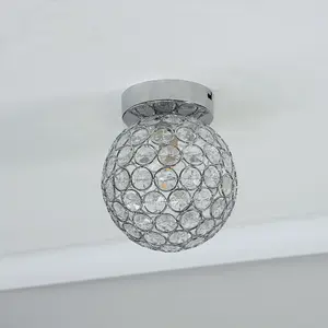 ValueLights Ella Silver Chrome Sphere Globe Design Acrylic Jewel Ceiling Light Fitting for Hallway Bedroom - LED Bulb Included