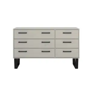 Grey Waxed 3+3 drawer wide chest of drawers