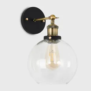 ValueLights Sheridan Industrial Style Black and Gold Wall Light with Clear Glass Shade