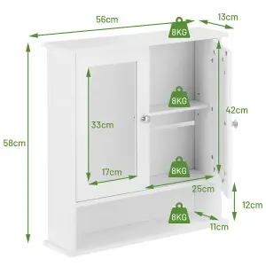 Costway Wall Mounted Bathroom Mirror Cabinet Wooden Storage Cupboard Medicine Organizer