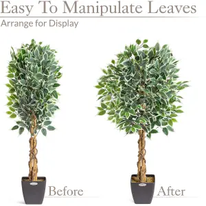 Artificial Variegated Ficus Tree Realistic Faux House Plant in Pot 4ft