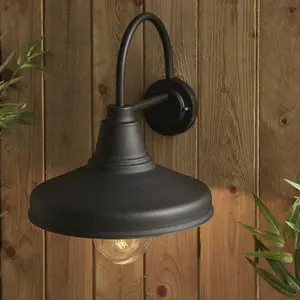 Non Automatic Outdoor Wall Light - Textured Black & Glass Shade - IP44 Rated