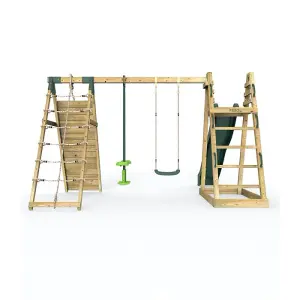 Rebo Wooden Pyramid Climbing Frame with Swings and 8.7ft Water Slide - Feather