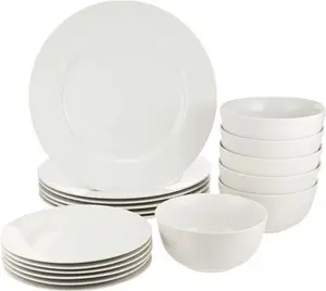 Amazon Basics 18-Piece Dinnerware Set, Service For 6, White