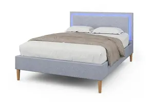 Ludlow LED Grey Fabric Upholstered Bed - Small Double 4ft