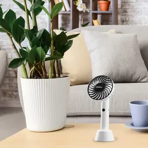 Schallen Mini Portable Travel Hand Held Fan Battery Powered USB Rechargeable Lightweight Handheld Electric Charging Fan- White