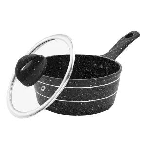 Royalford 20Cm Saucepan, Induction Safe Cookware, Non-Stick Granite Coating, Aluminium Multipurpose Sauce Pot, Black