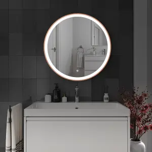 Harper & Harlow 800x800 Lyra Brushed Brass LED Illuminated Round Bathroom Mirror